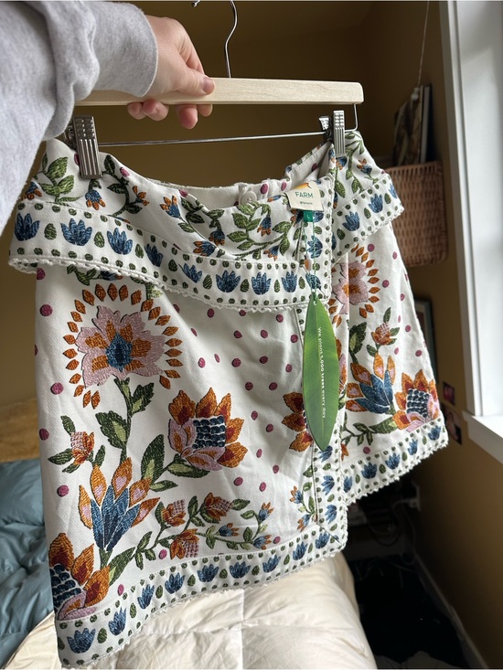 FARM Rio Dresses & Skirts - FARM Rio White Mini Skirt with Multicolor Floral Embroidery